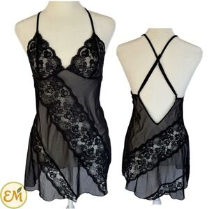 Vintage Y2K Babydoll Cami Top Slip Lace Sheer Mesh Fairy Coquette Whimsigoth M